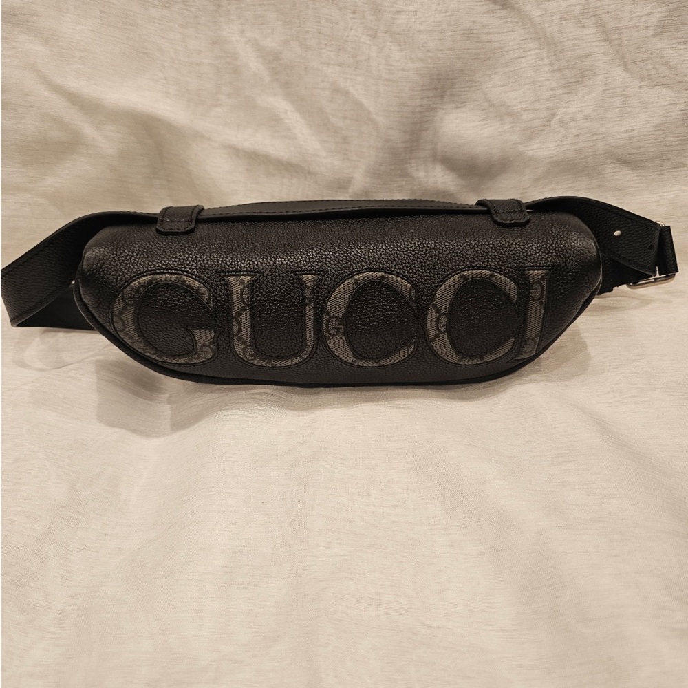 Gucci Black Embossed Logo Leather Belt Bag